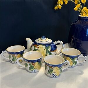 Vintage Artisan Italian ceramic teapot 4 cups Hand painted pottery from Italy